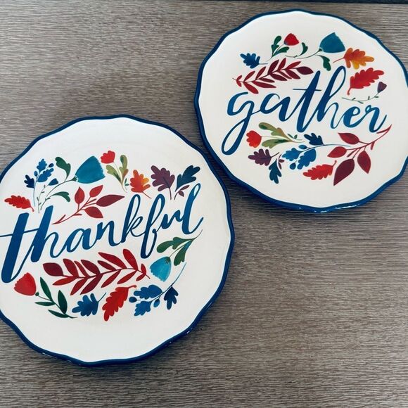 Fall Autumn Gather Thankful Ceramic Serving Plates Set - Picture 1 of 4